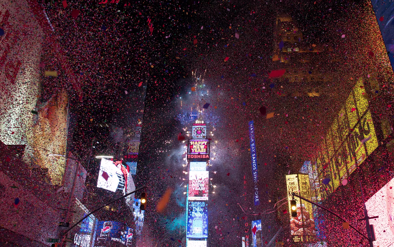 The ball drops to enter in the new year during New Year's Eve celebrations in Times Square on January 1, 2018.