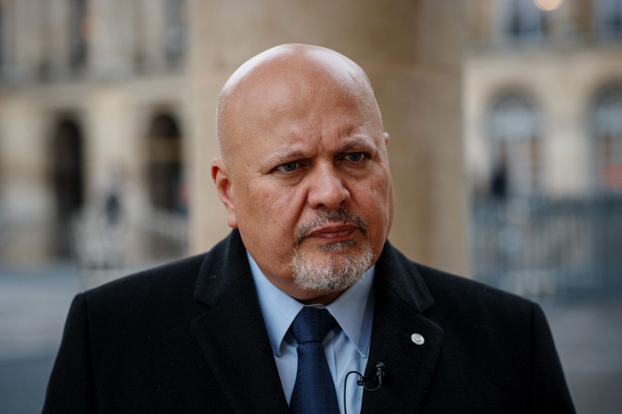 International Criminal Court Prosecutor Karim Khan speaks with the press in Paris in February.