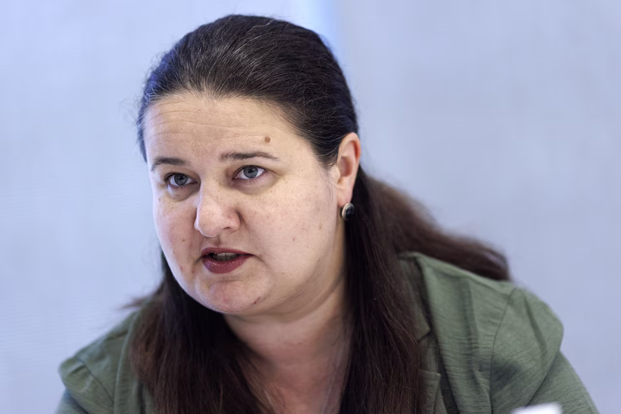 Ukrainian ambassador Oksana Markarova speaks during an interview in Washington, DC, on August 11. 