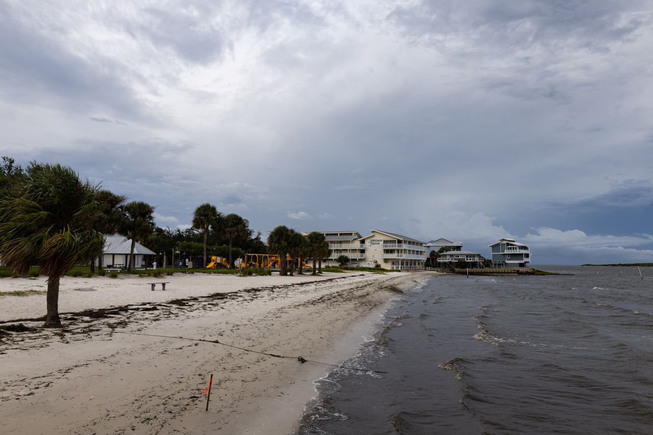 A deserted beach ahead of Hurricane Idalia in Cedar Key, Florida, on August 29.