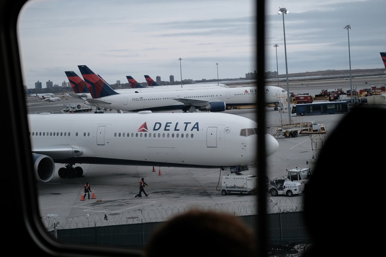 Delta Air Lines planes at John F. Kennedy Airport on January 31, 2020 in New York.