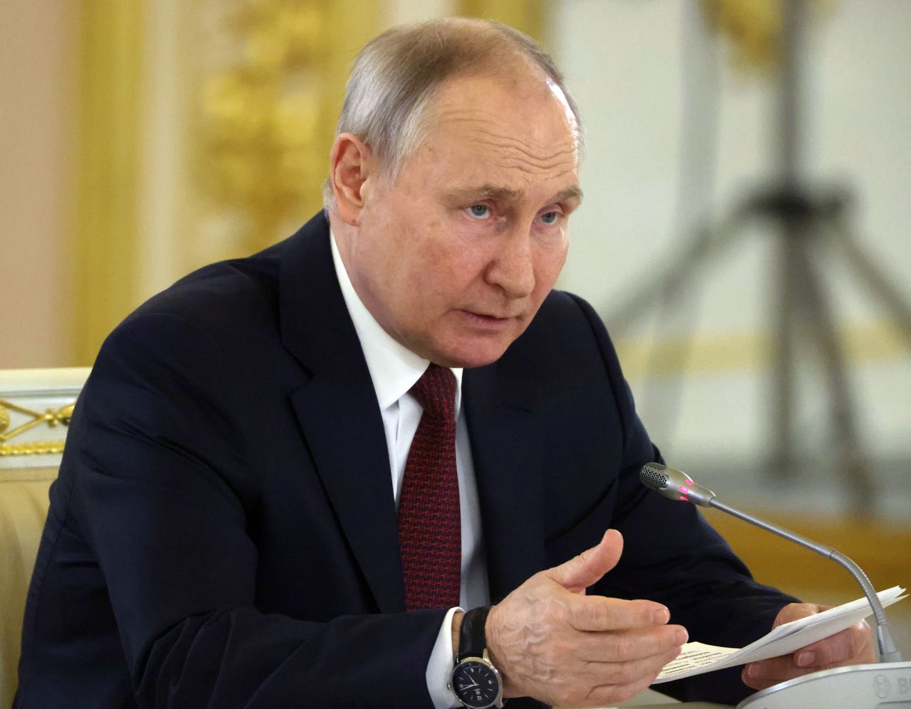 Russian President Vladimir Putin speaks on March 21, in Moscow, Russia. 