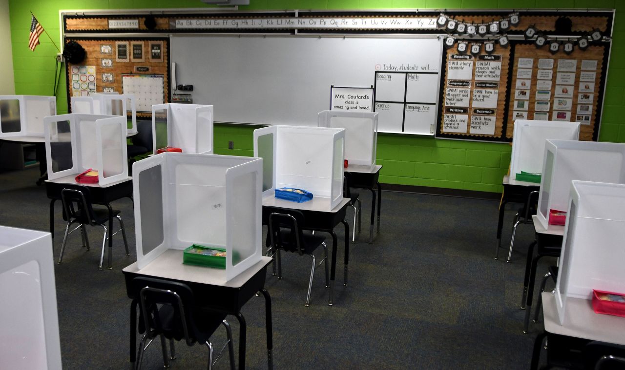 A classroom at Layer Elementary School in Winter Springs, Florida, is seen during a media preview on August 10, 2020.