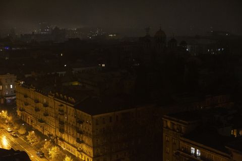 Power outages are seen in the city center on October 25, in Kyiv, Ukraine. 