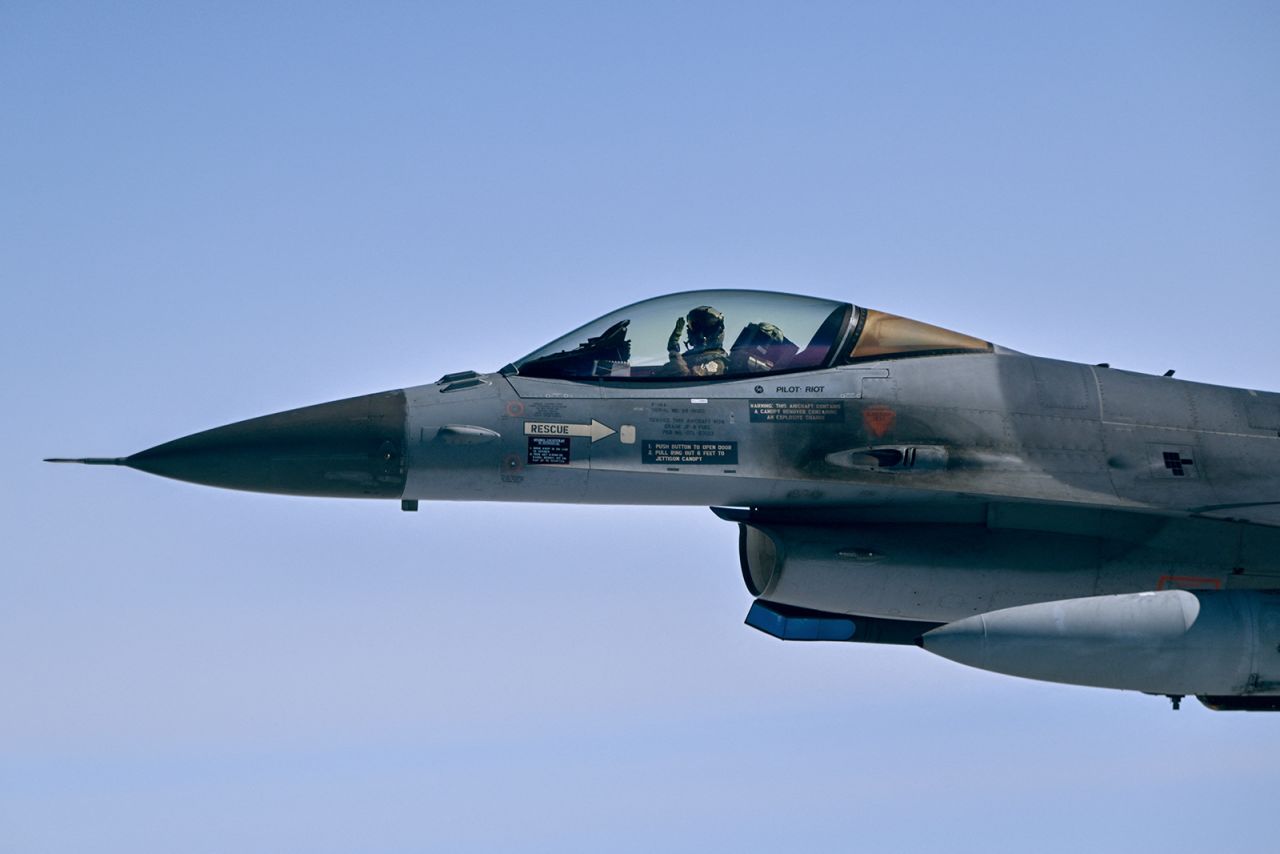 A Netherlands' Air Force F-16 jetfighter takes part in a NATO exercise in Alliance members' sovereign airspace on July 4.