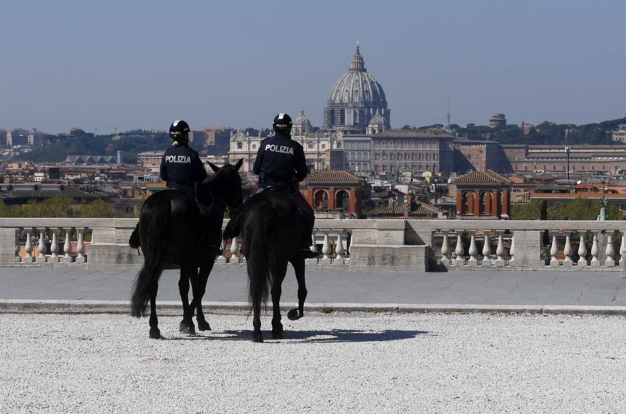 Mounted police patrol in Rome, Italy, on April 11.