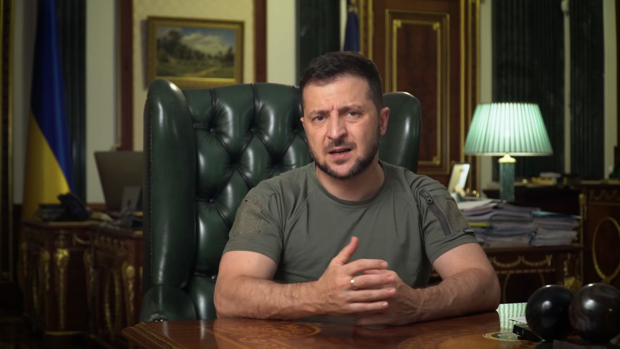 Ukrainian President Volodymyr Zelensky speaks during his evening video address on Monday, August 15. 