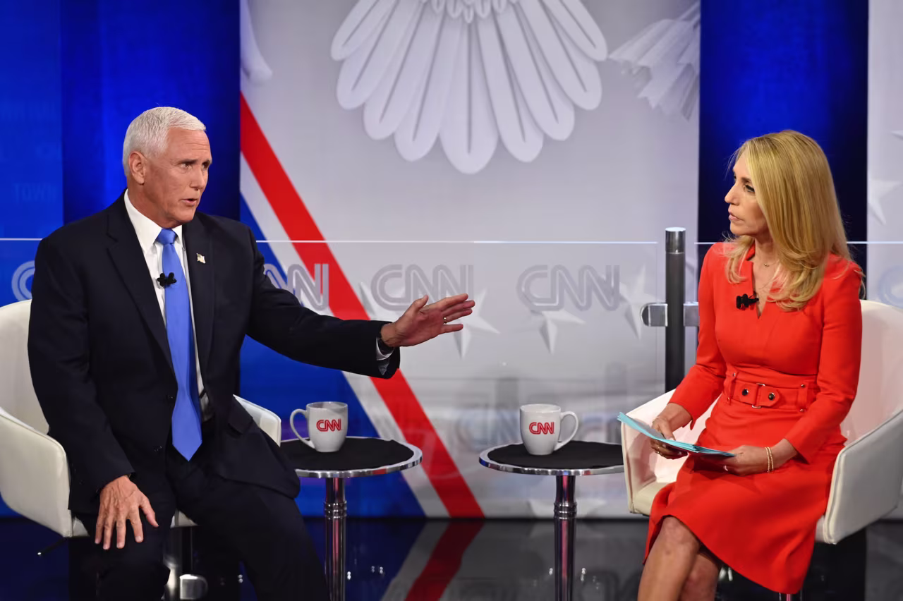 Former Vice President Mike Pence participates in a CNN Republican Presidential Town Hall moderated by CNN’s Dana Bash at Grand View University in Des Moines, Iowa, on Wednesday, June 7, 2023.