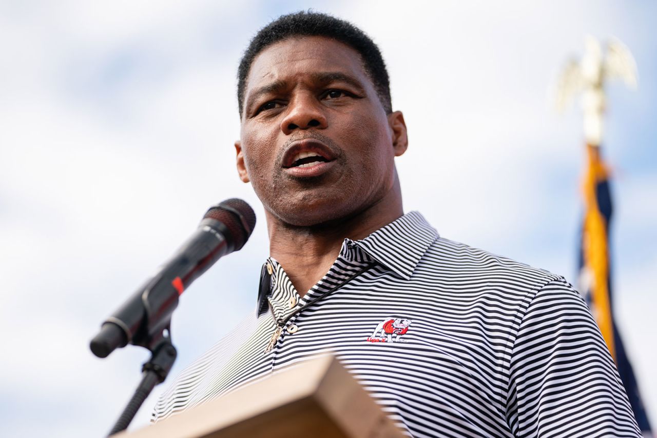 Herschel Walker speaks at a campaign event in Hiram, Georgia, on November 6.