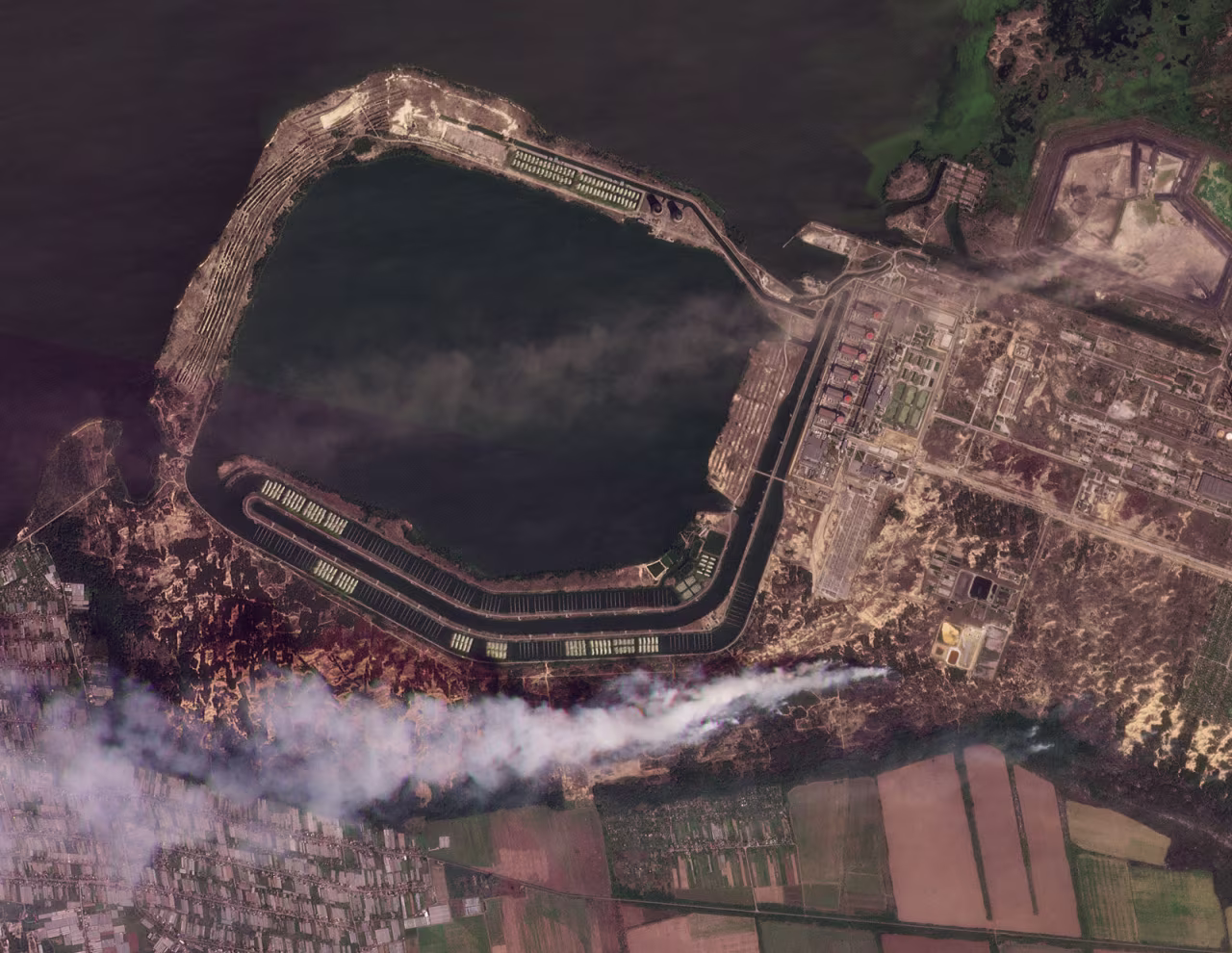 The Zaporizhzhia nuclear power plant is seen at 11:30 a.m. local time on Aug. 24.