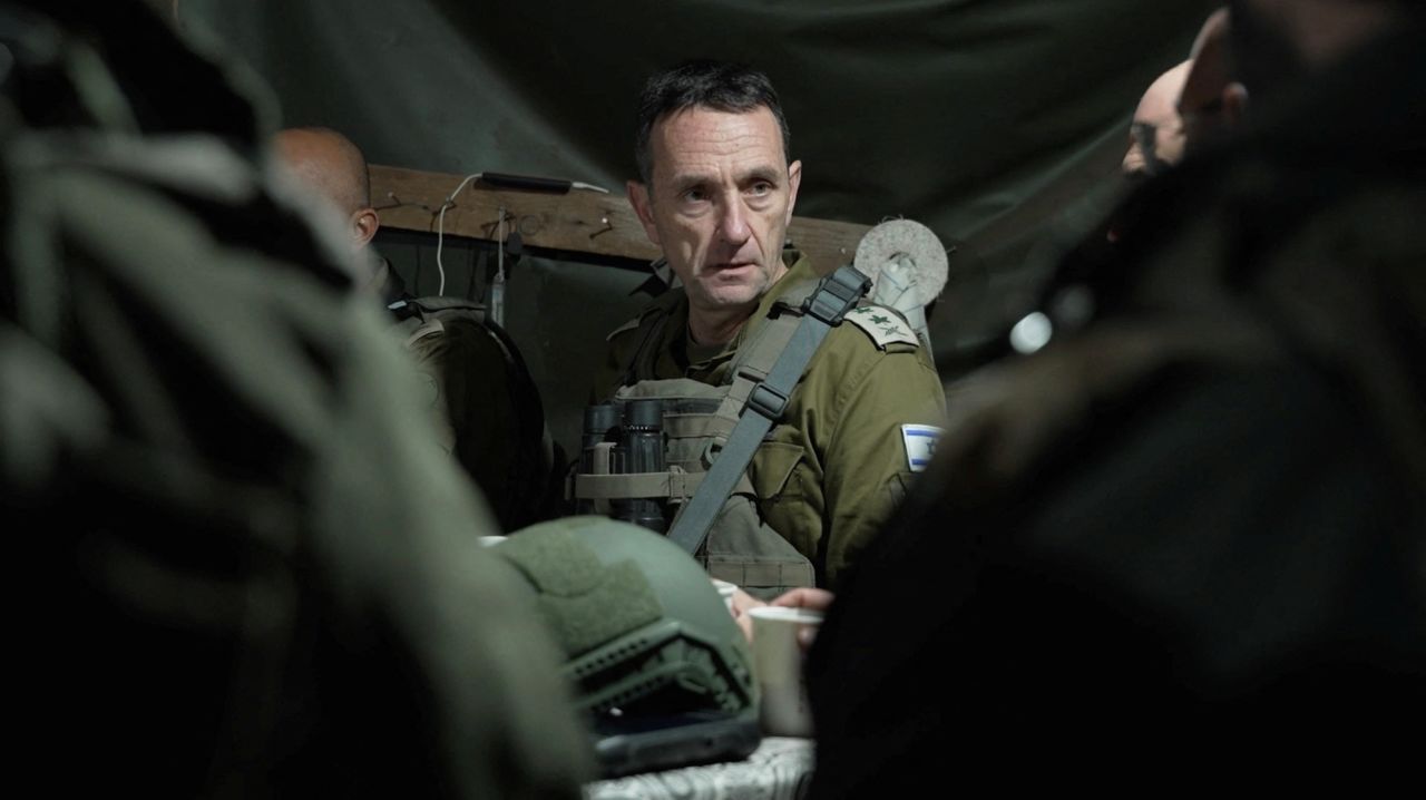 Israeli military Chief of General Staff Herzi Halevi looks on while visiting a location given an undisclosed location in northern Israel on January 3.