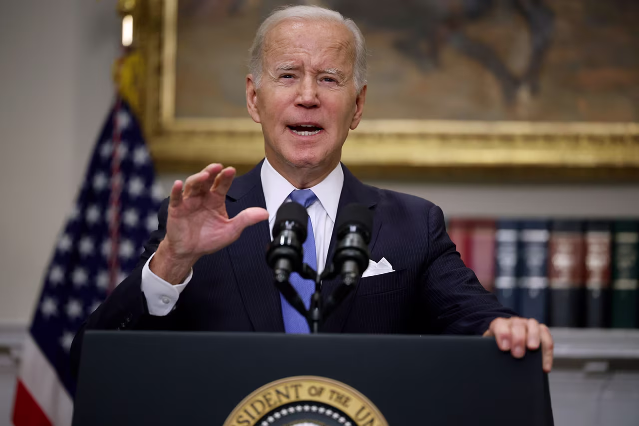 US President Joe BIden delivers remarks from the Roosevelt Room at the White House on Friday, September 30. 