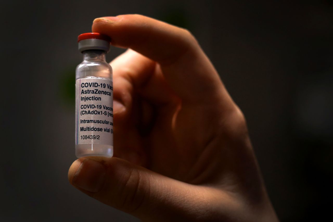 A nurse holds an AstraZeneca Covid-19 vaccine vial in Sydney on March 23.