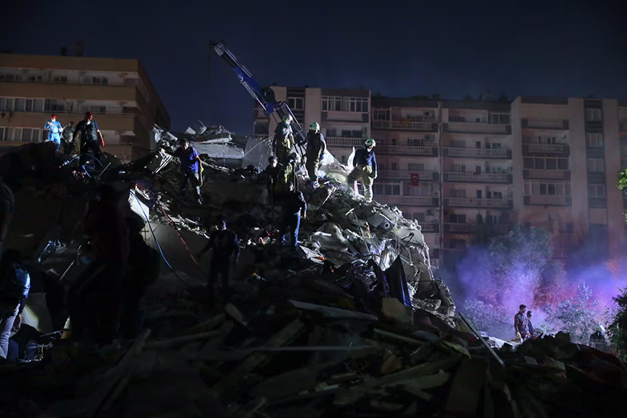 Search and rescue work is being conducted at a collapsed building in the district of Bayrakli in Izmir, Turkey on October 30, 2020. 