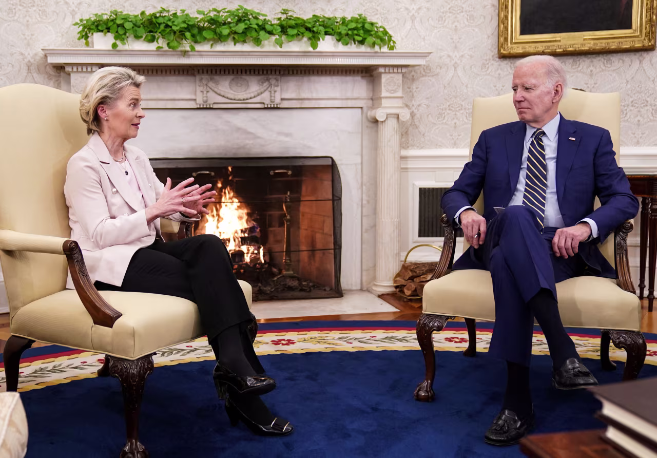 US President Joe Biden meets with European Union chief Ursula von der Leyen in the Oval Office of the White House in Washington, DC on March 10. 