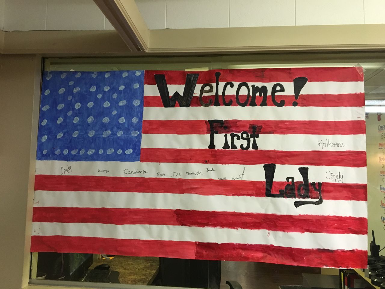 A paper flag presented to first lady Melania Trump during her visit to a child detention center in Texas.