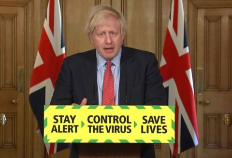 In this screengrab from video, UK Prime Minister Boris Johnson speaks during a media briefing in Downing Street, London, on Thursday, May 28.
