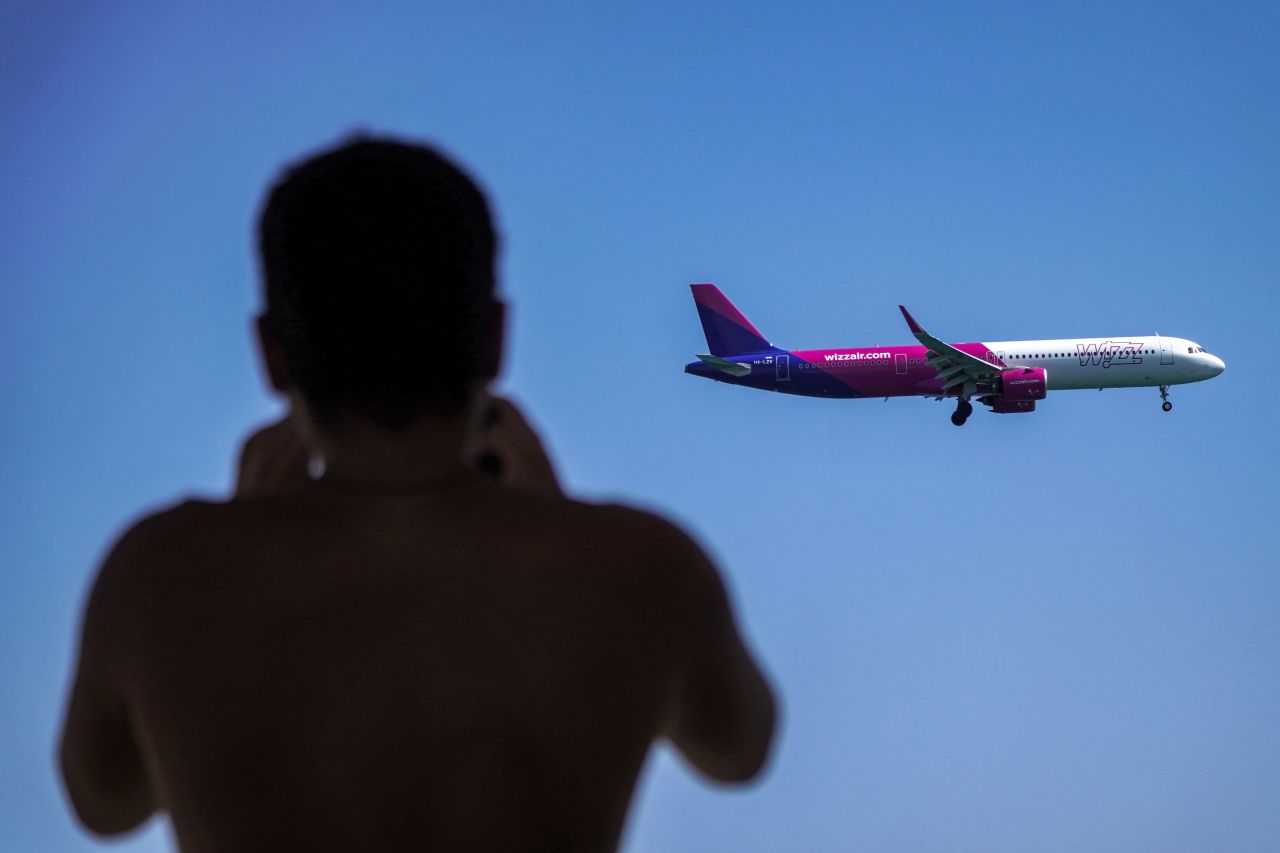 A file image of a Wizz Air Airbus A321 aircraft approaching to land in southern Cyprus on August 28.