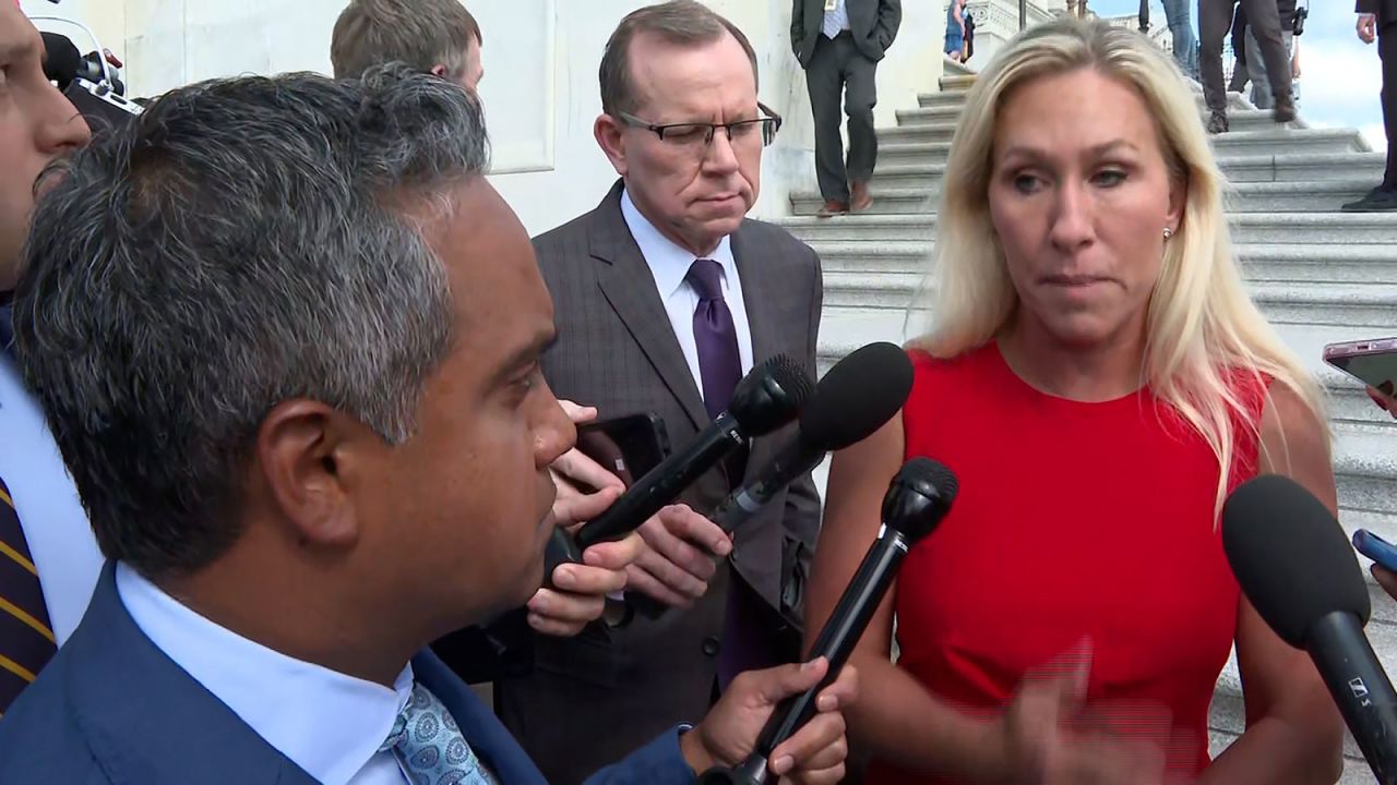 Rep. Marjorie Taylor Greene speaks with CNN's Manu Raju on Thursday, September 12.