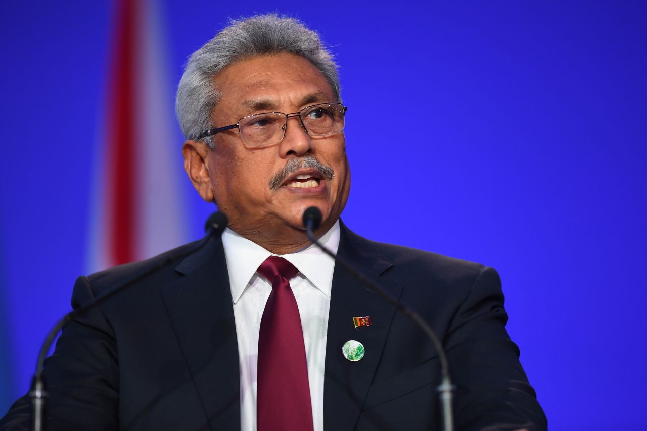 Sri Lanka President Gotabaya Rajapaksa presents his national statement during day two of COP26 at SECC on November 1, in Glasgow, Scotland.