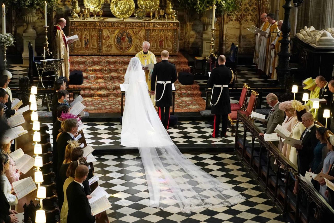 Prince Harry and Meghan Markle in St. George's Chapel at Windsor Castle during their wedding service, conducted by the Archbishop of Canterbury Justin Welby. 