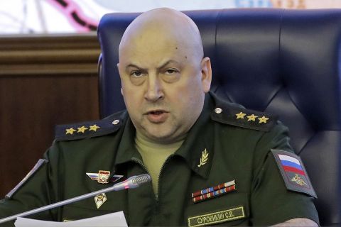 Colonel General Sergey Surovikin delivers a briefing in the Russian Defense Ministry in Moscow, Russia, on June 9, 2017.