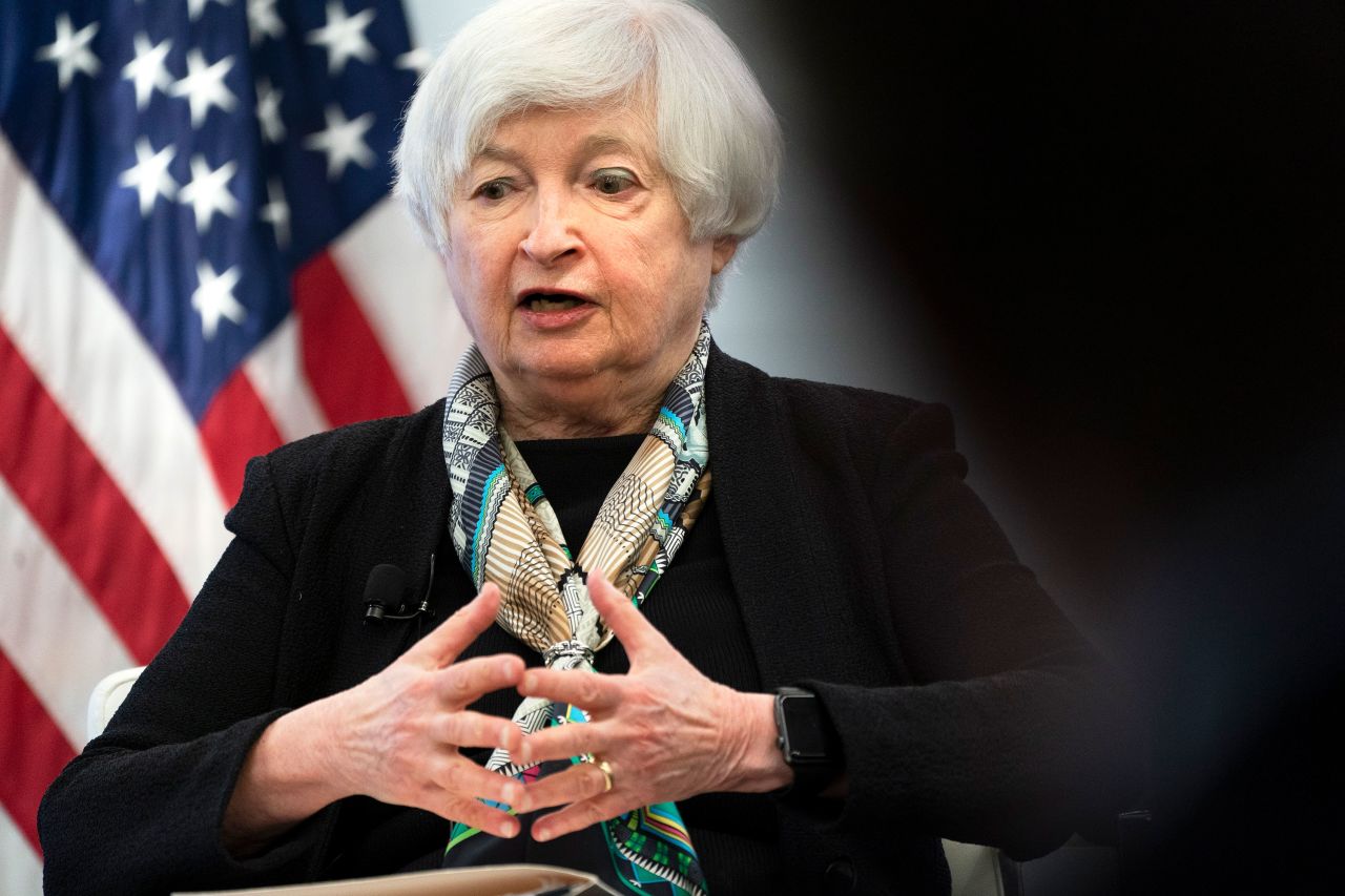 US Treasury Secretary Janet Yellen speaks to the Atlantic Council on April 13.