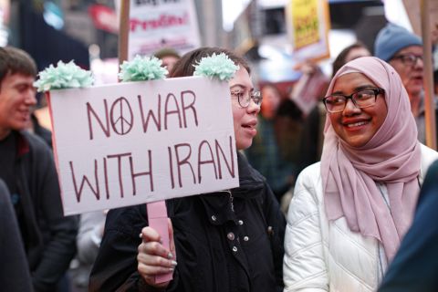 An anti-war protest at Times Square in New York on January 4, 2020. 