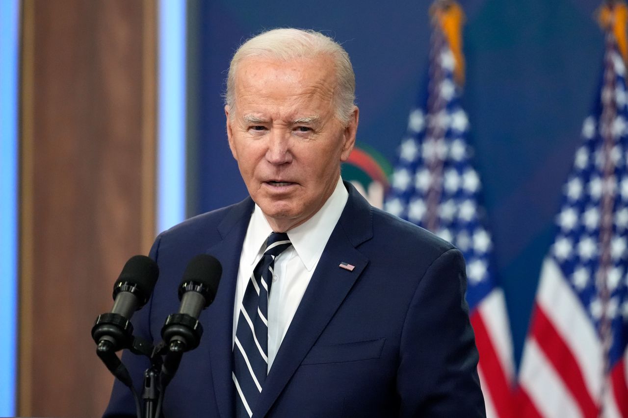 President Joe Biden speaks at the White House in Washington, DC, on Friday. 