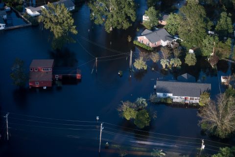 Homes are surrounded by floodwaters from Hurricane Florence on Monday in Conway, South Carolina.  