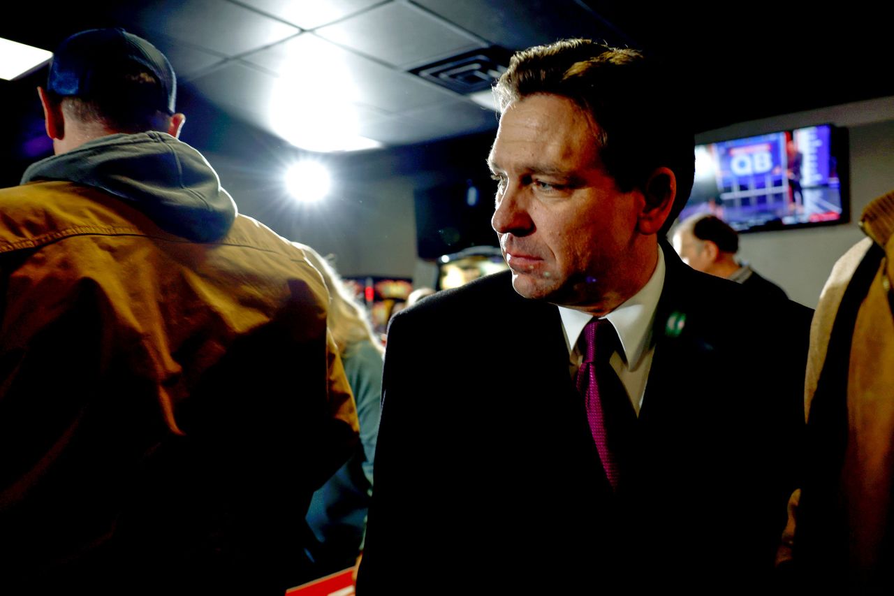 Florida Gov. Ron DeSantis greets attendees after speaking at a campaign stop at Pub 52 on January 15, in Sergeant Bluff, Iowa. 