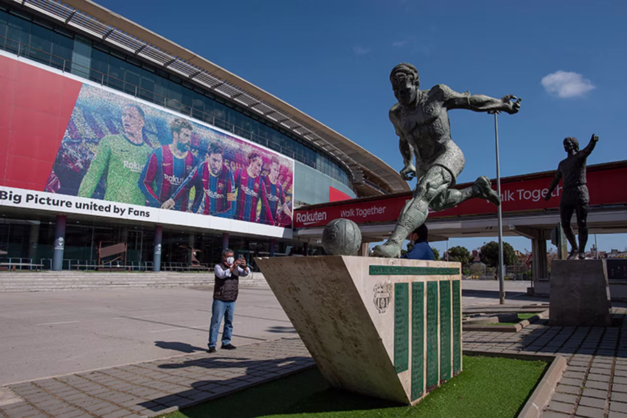 A picture shows Spanish football club Barcelona's Camp Nou stadium in Barcelona on April 19, 2021. 