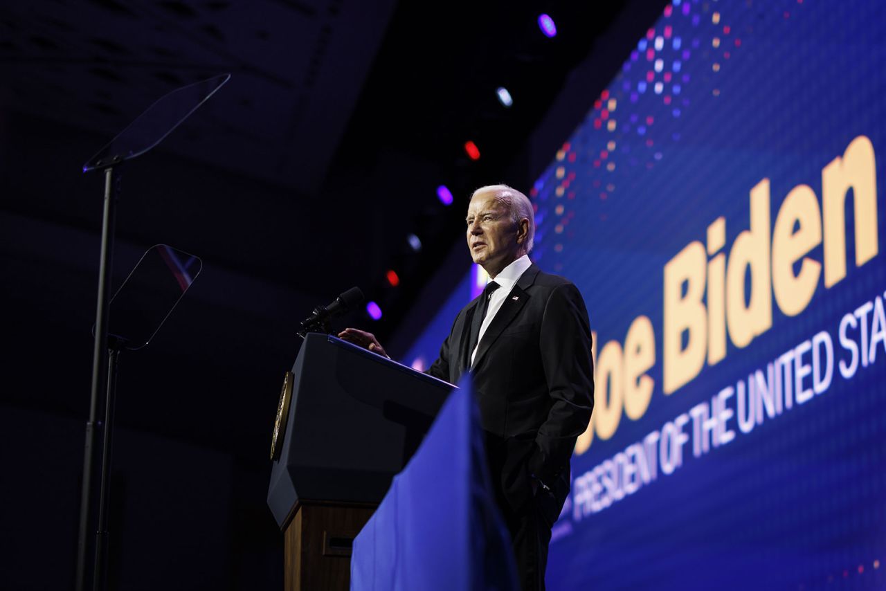 US President Joe Biden speaks at a dinner in Washington, DC, on Saturday, October 14.