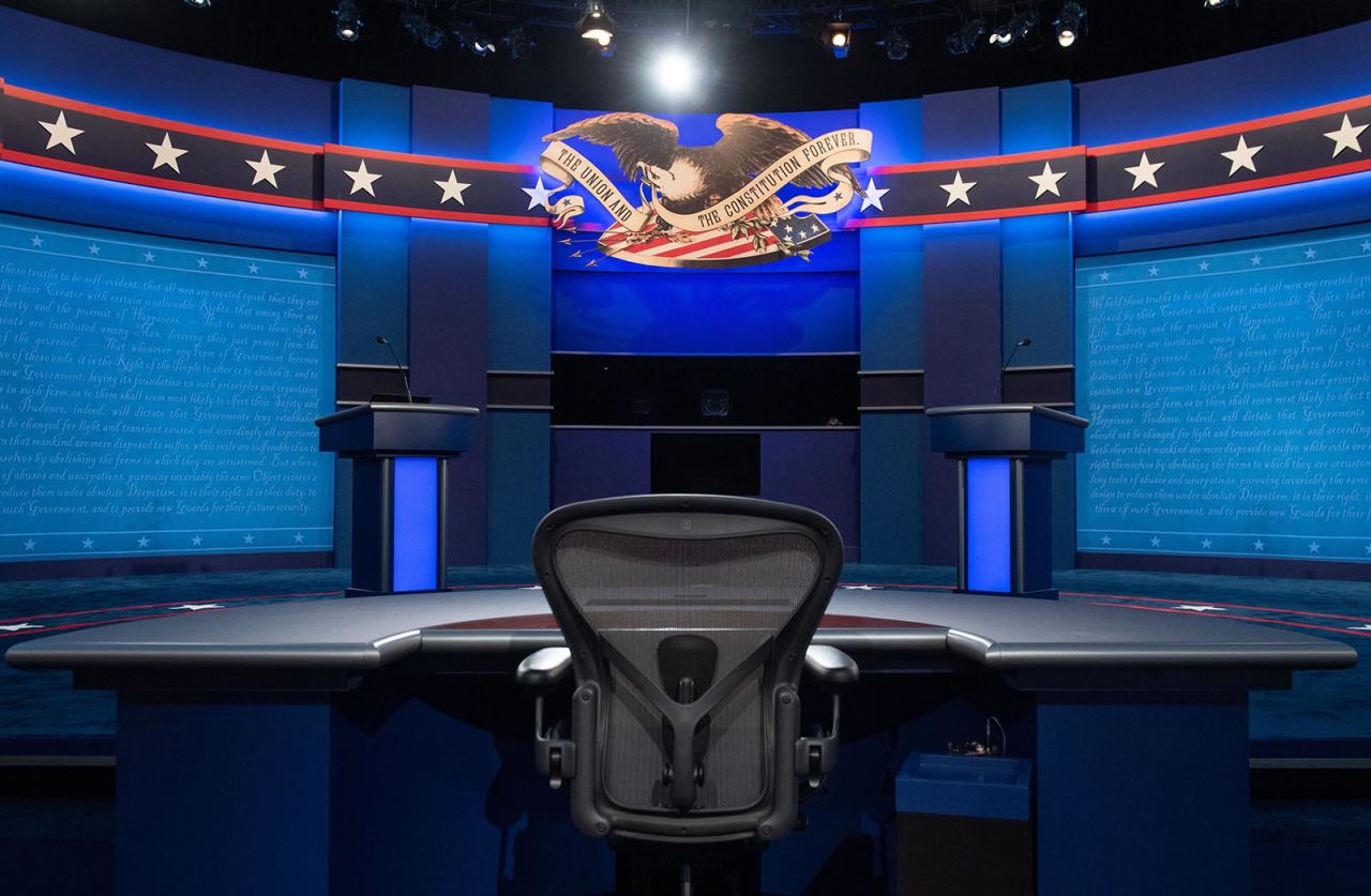 The stage of the first Presidential debate is seen at Case Western Reserve University and the Cleveland Clinic in Cleveland, Ohio on September 28.