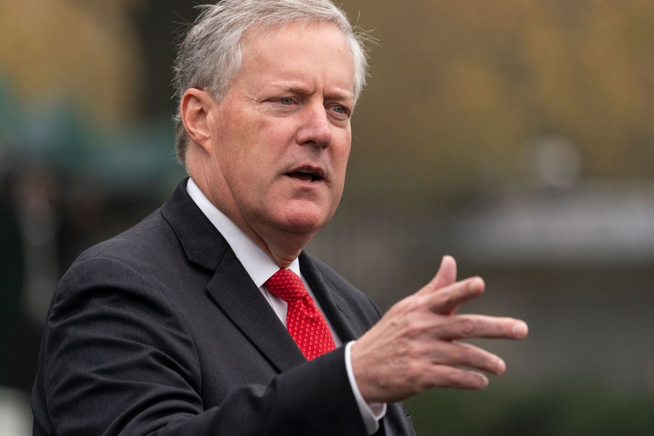 In this October 2020 photo, then-White House chief of staff Mark Meadows speaks with reporters at the White House.