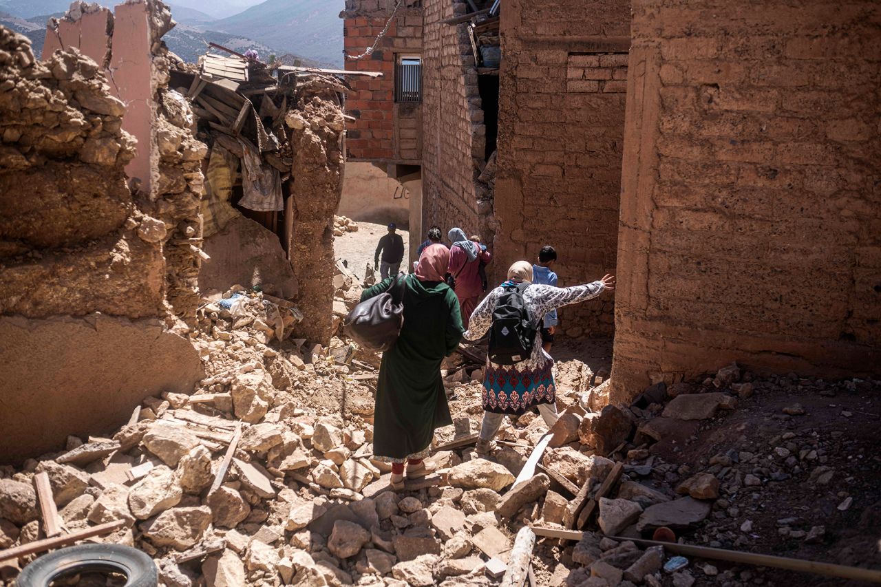 Residents flee their homes in Al Haouz province, Morocco on September 9.