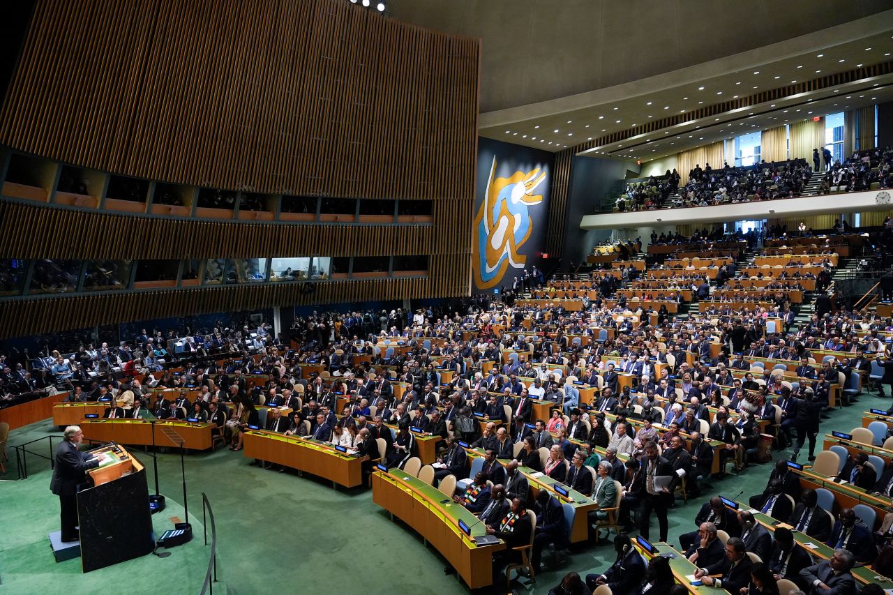 United Nations Secretary-General Antonio Guterres addresses the 79th session of the United Nations General Assembly on Tuesday.