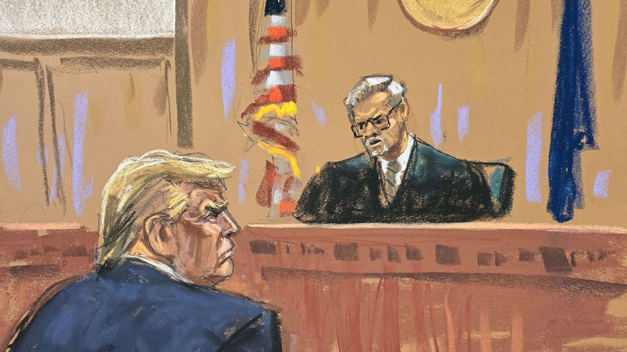 Judge Juan Merchan and Trump in court on Tuesday. 