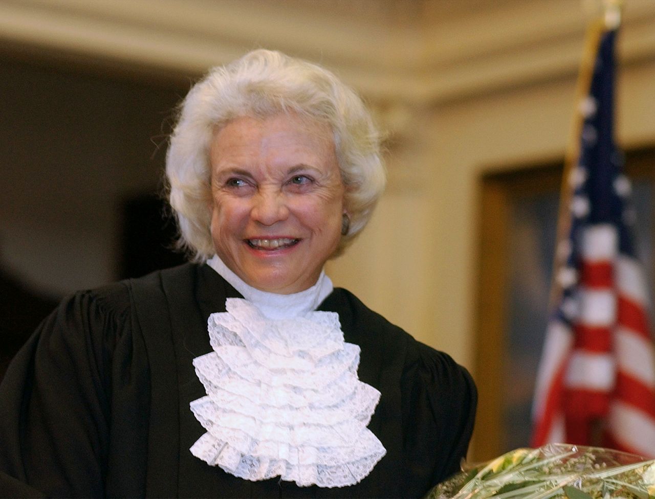 Sandra Day O'Connor is shown before administering the oath of office to members of the Texas Supreme Court in Austin, Texas, on January 6, 2003.