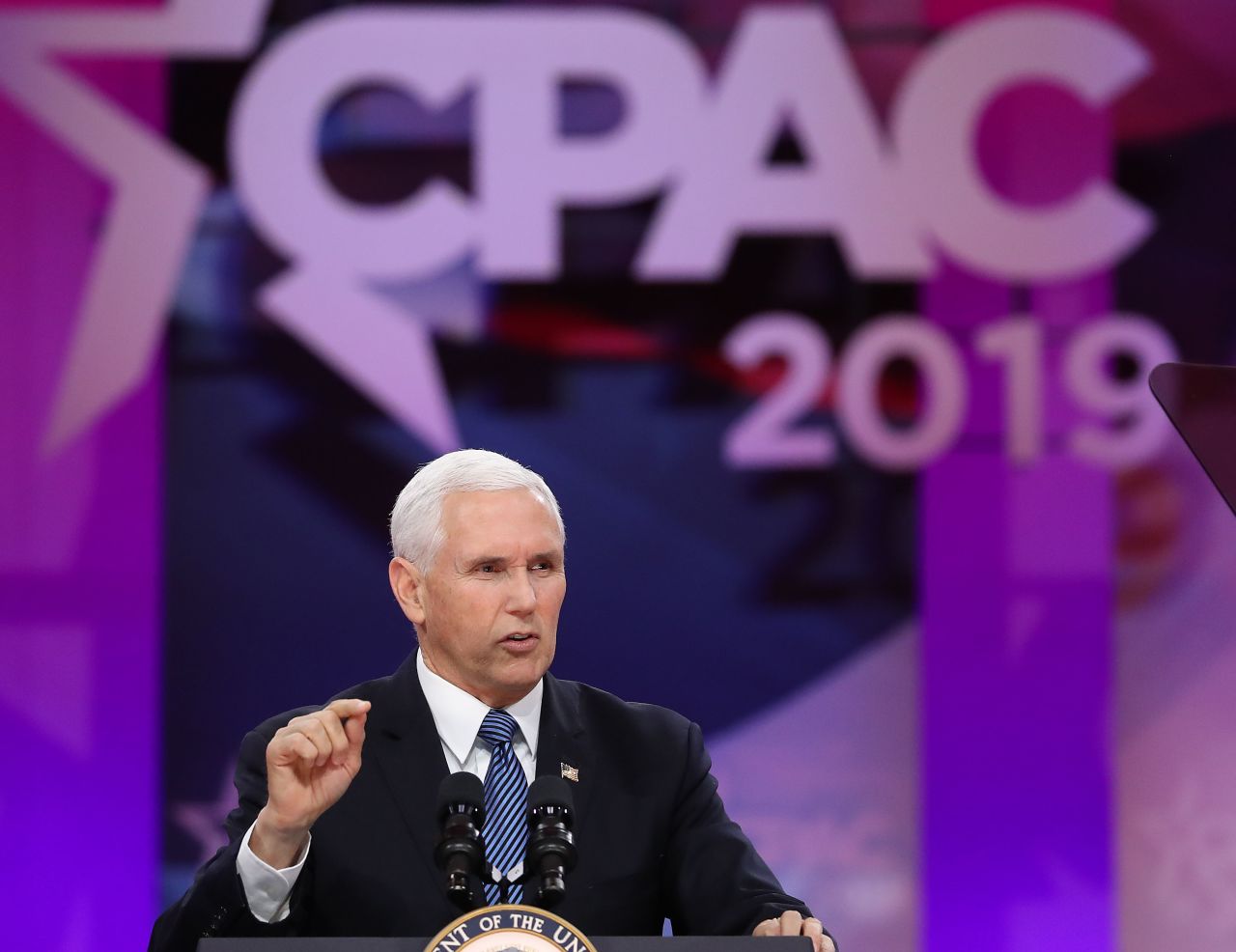 Vice President Mike Pence speaks during CPAC 2019 in National Harbor, Maryland.