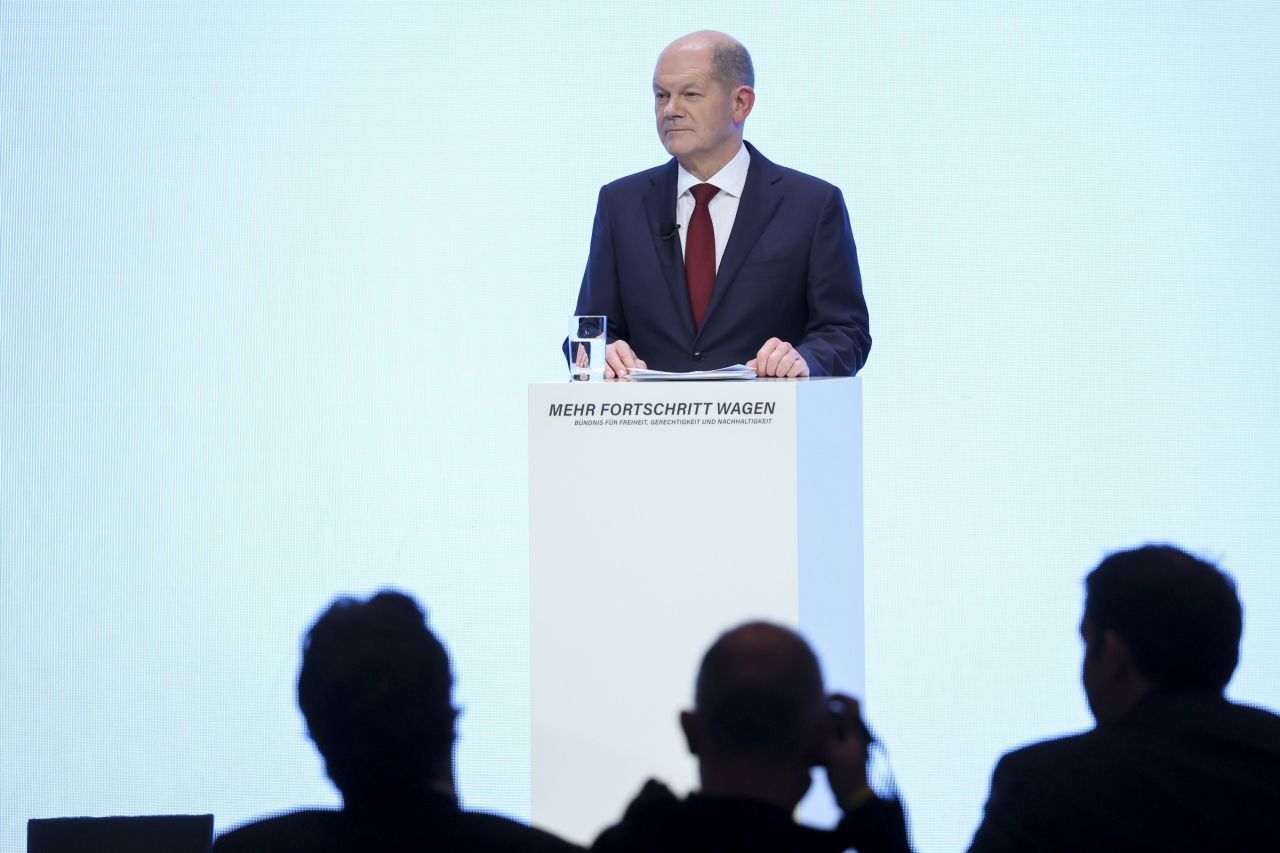 Olaf Scholz, Germany's designated next chancellor, speaks at a news conference in Berlin on November 24.