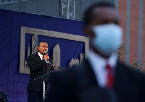 Ethiopian Prime Minister Abiy Ahmed speaks at an event in Addis Ababa, Ethiopia, on June 13.