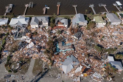 Damage to homes on Fort Myers Beach, Florida, after Hurricane Ian on September 29.