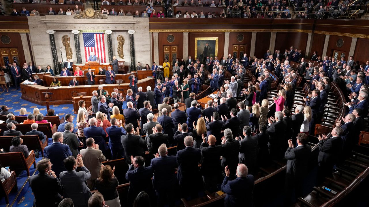 Republican stand as Rep. Elise Stefanik nominates Rep. Mike Johnson to be the new House speaker, at the Capitol in Washington, Wednesday, Oct. 25.