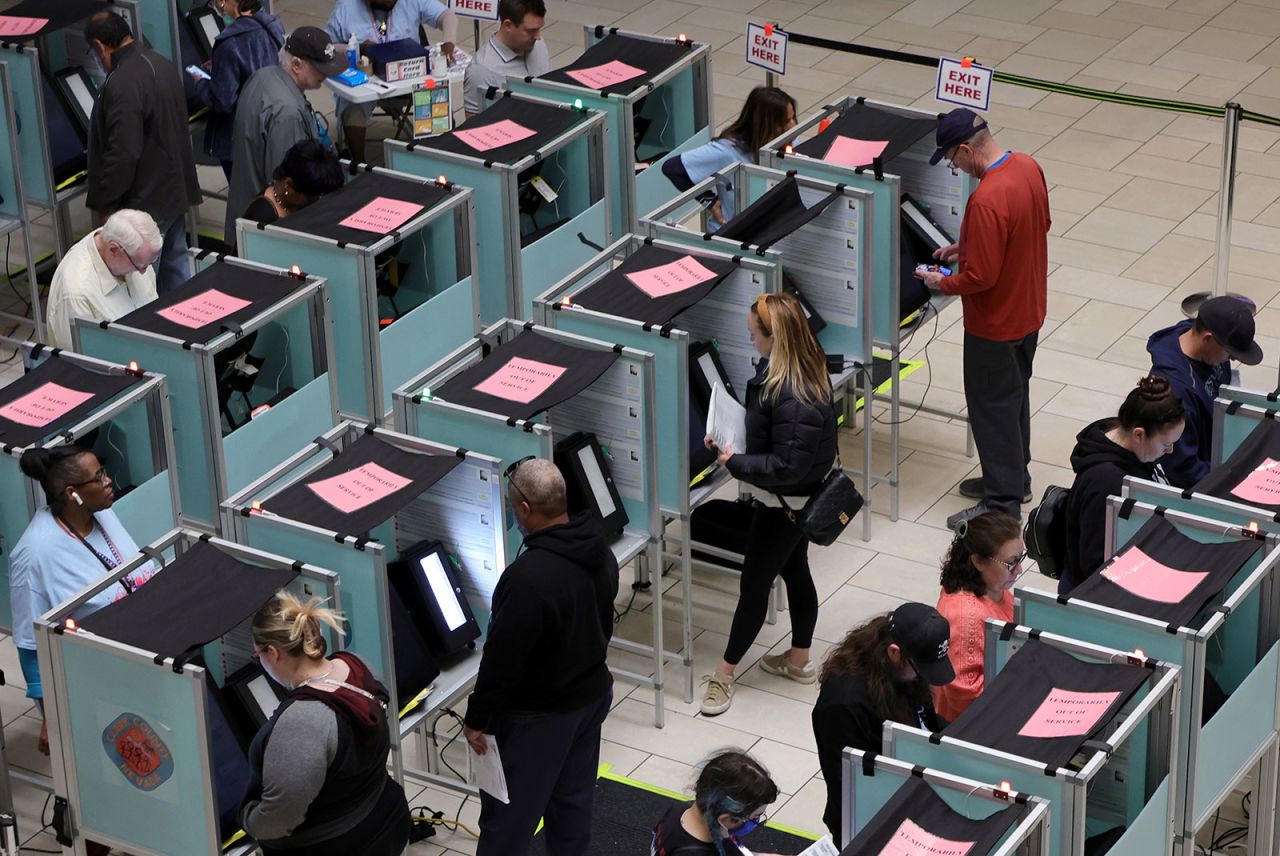 People vote at the Meadows Mall in Las Vegas on Tuesday. 