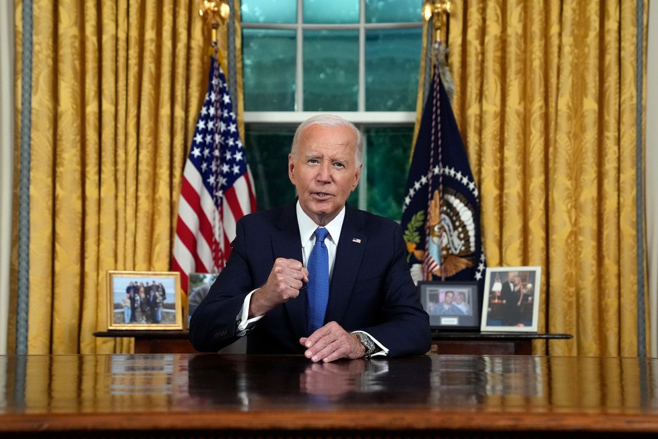 President Joe Biden addresses the nation from the Oval Office of the White House in Washington, DC on July 24.