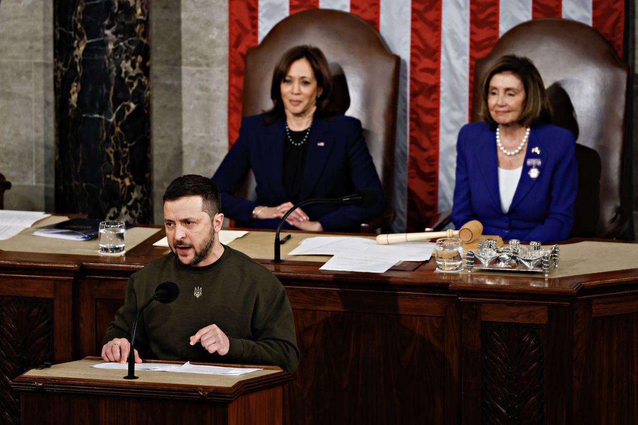 Ukrainian President Volodymyr Zelensky speaks during a joint meeting of Congress at the US Capitol in Washington, DC, on Wednesday, December 21.?