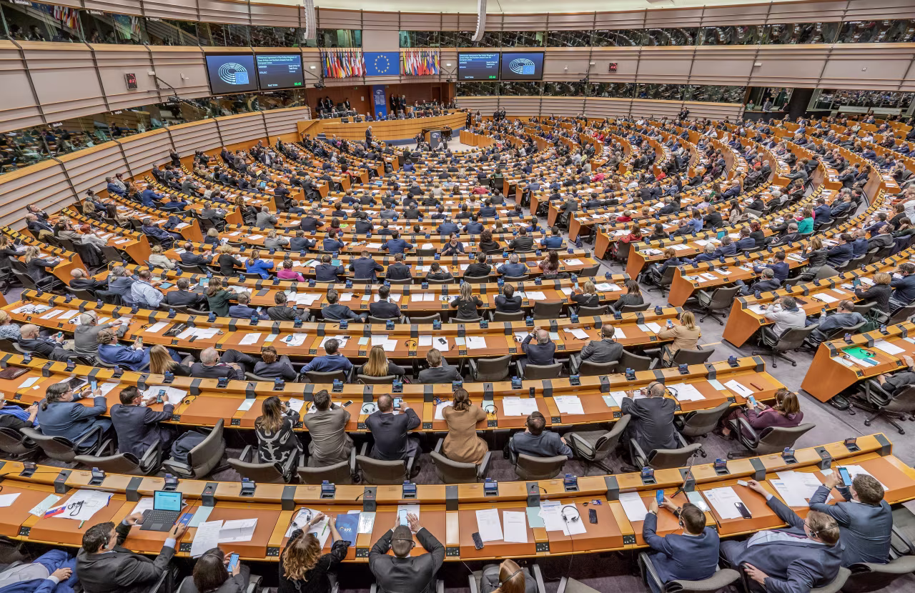 Members of the European Parliament follow the vote on Brexit in a plenary session on Thursday.