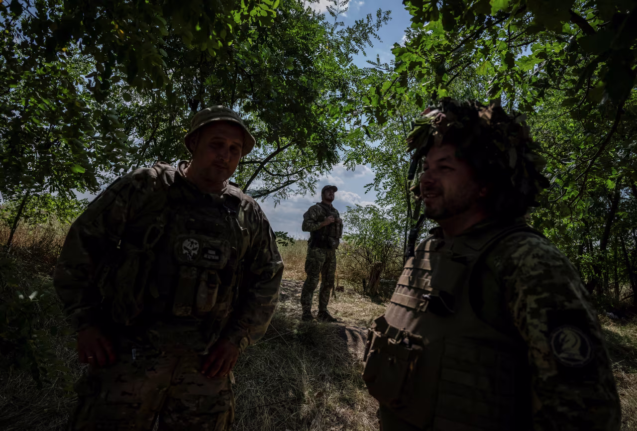 Ukrainian servicemen are seen at their positions at a front line near the village of Robotyne, Zaporizhzhia region, Ukraine, on August 25.