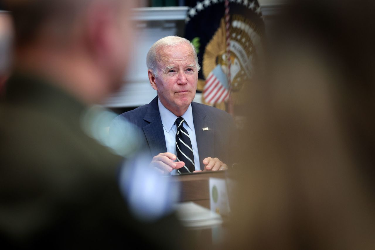 President Joe Biden speaks on the debt limit vote process during a meeting with leaders of federal emergency preparedness and response teams in the Roosevelt Room of the White House May 31 in Washington, DC.